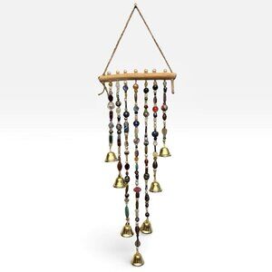 REIMAGINED Glass Bead Wind Chime Suncatcher w/ Brass Bells 28” Handmade